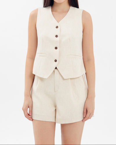 Beige Ann Bamboo Linen Shorts Set