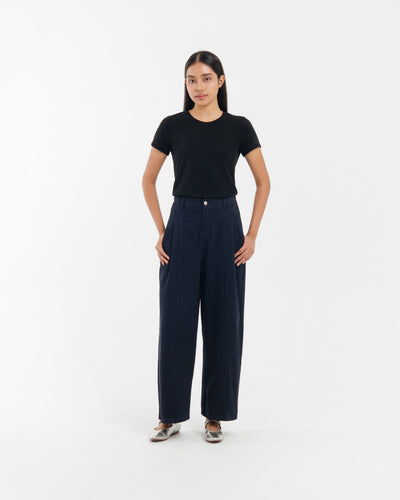 Navy Everyday Cotton Denim Loose Pants