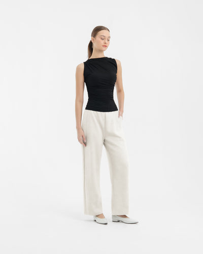 Beige Bamboo Lyocell Easy Barrel Pants