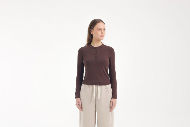 Brown Bamboo Hanley Long Sleeve Top