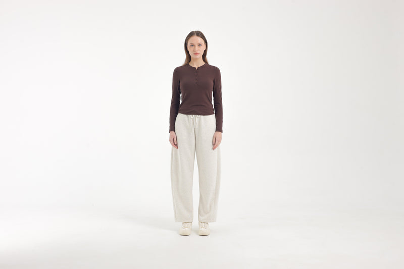 Beige Winter Bamboo Barrel Pants