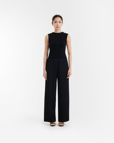 Black Easy Pleated Pants