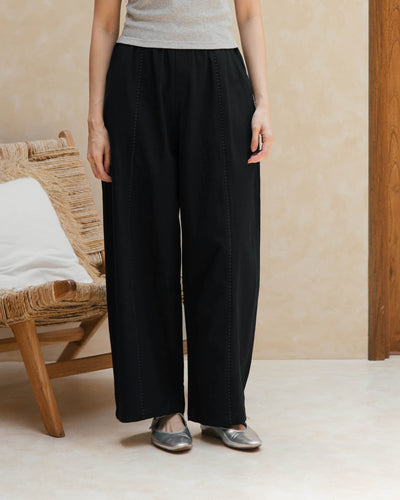 Navy Eyelet Barrel Pants