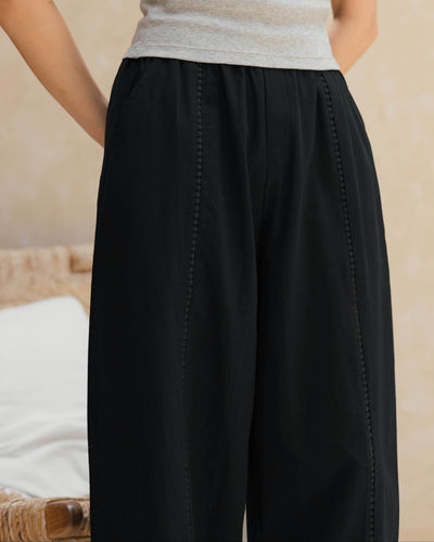 Navy Eyelet Barrel Pants