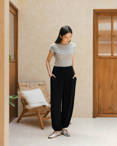 Black Airy Bamboo Harem Pants