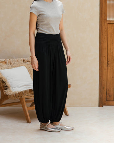 Black Airy Bamboo Harem Pants