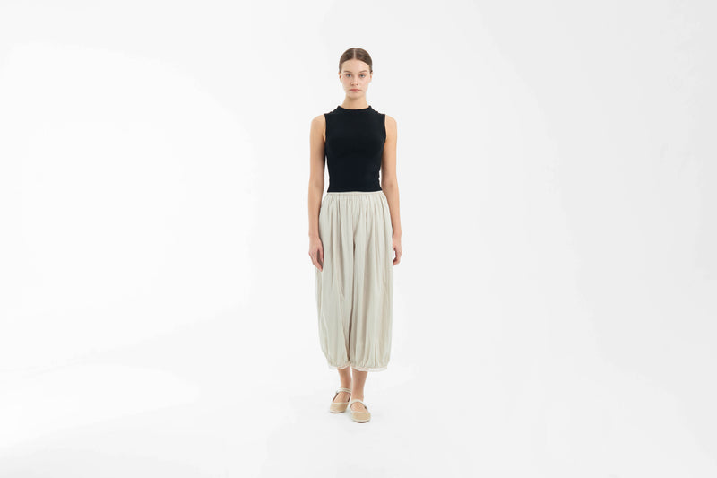 Beige Eyelet Barrel Pants