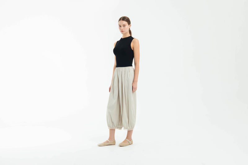 Beige Eyelet Barrel Pants