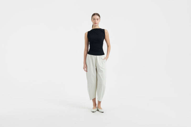 Cream Bamboo Barrel Pants
