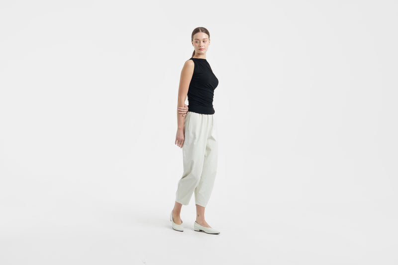 Cream Bamboo Barrel Pants