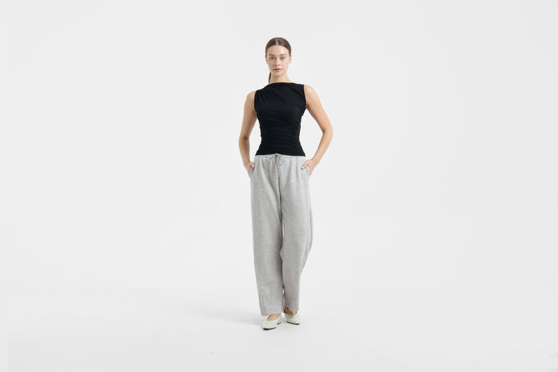 Grey Bamboo Lyocell Barrel Pants
