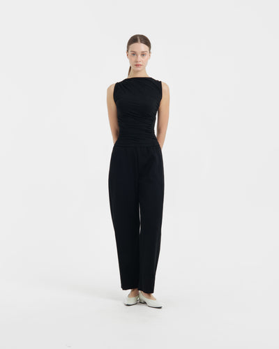 Black Bamboo Lyocell Barrel Pants