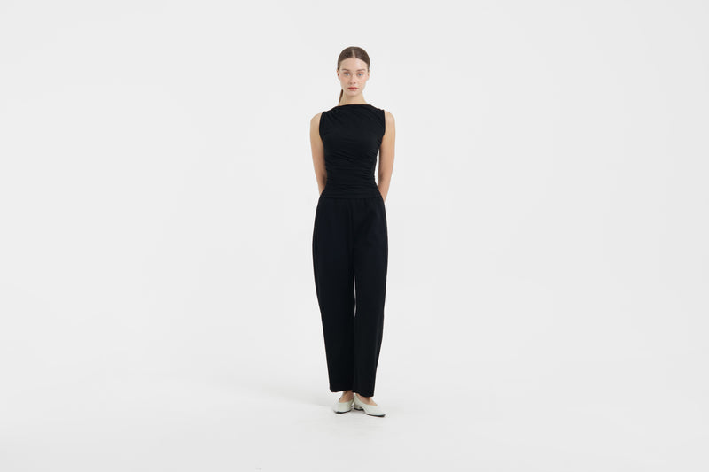 Black Bamboo Lyocell Barrel Pants