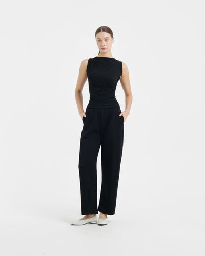 Black Bamboo Lyocell Barrel Pants