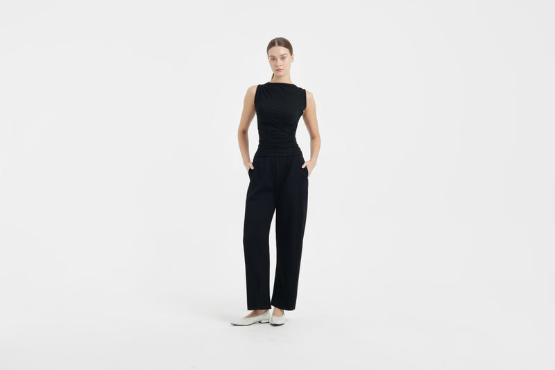Black Bamboo Lyocell Barrel Pants