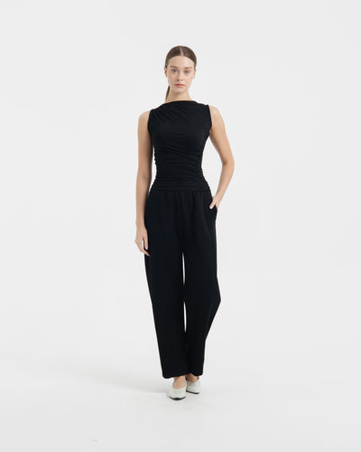 Black Bamboo Lyocell Barrel Pants