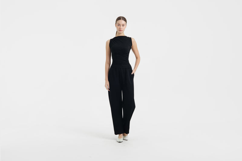 Black Bamboo Lyocell Barrel Pants
