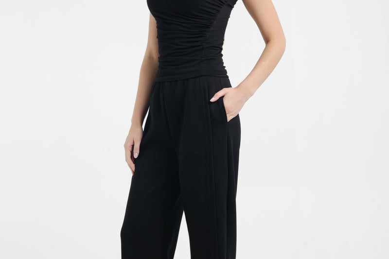 Black Bamboo Lyocell Barrel Pants
