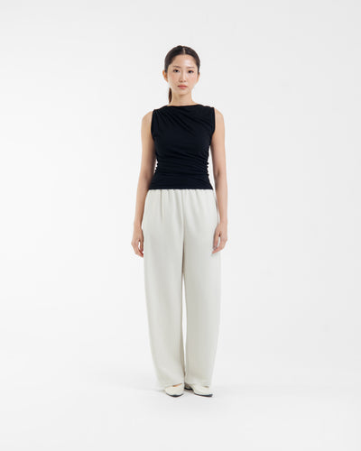 Cream Bamboo Lyocell Easy Barrel Pants