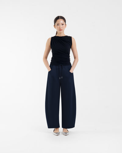 Navy Bamboo Lyocell Hailey Barrel Pants