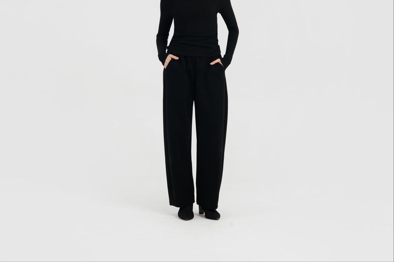 Black Winter Bamboo Barrel Pants