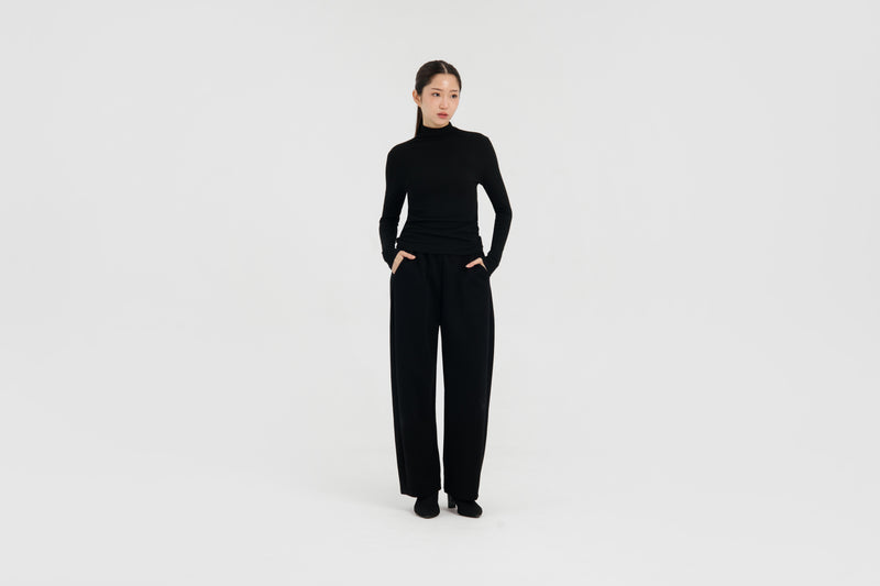 Black Winter Bamboo Barrel Pants