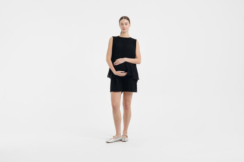 Black Bamboo Lyocell Maternity Shorts