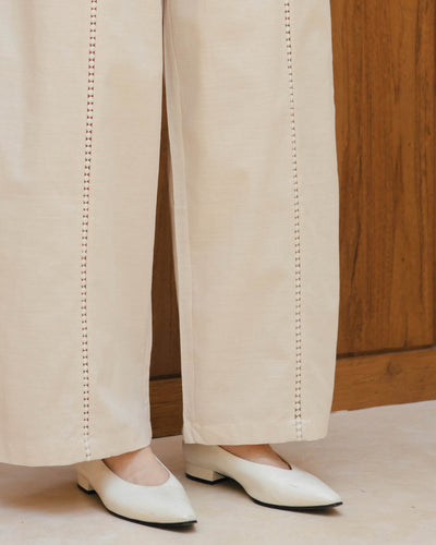 Beige Eyelet Barrel Pants