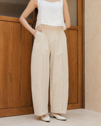 Beige Eyelet Barrel Pants
