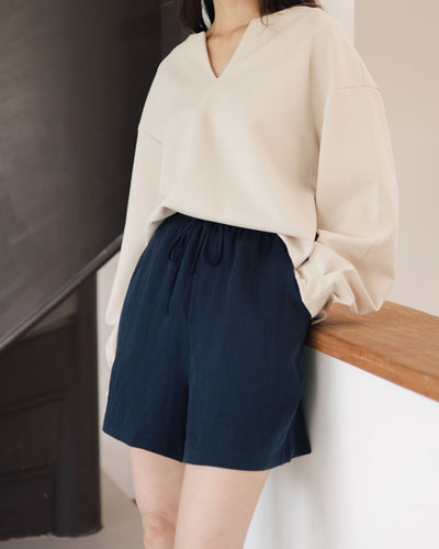 Navy Bamboo Linen Shorts