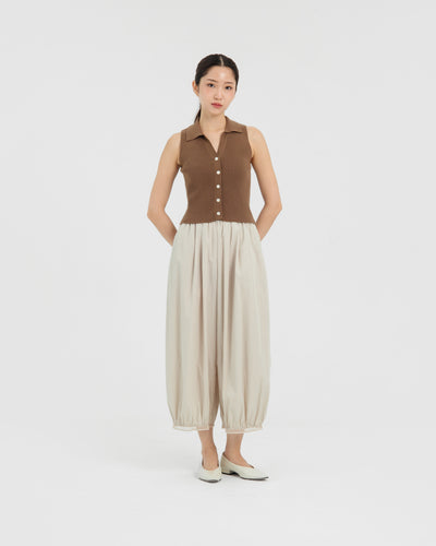 Beige Eyelet Barrel Pants