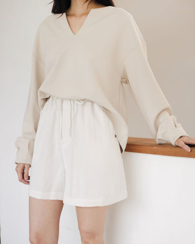 Beige Bamboo Linen Shorts