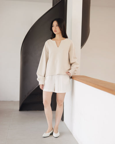 Beige Bamboo Linen Shorts