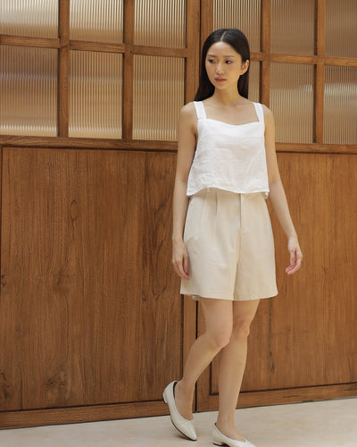 Beige Midtown Linen Shorts