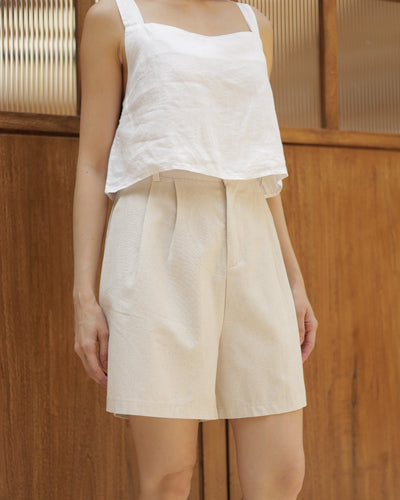 Beige Midtown Linen Shorts