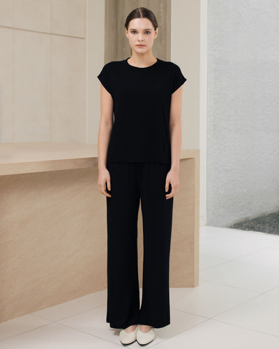 Black Airy Bamboo Relax Long Pants