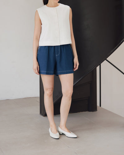 Dark Blue Bamboo Denim Shorts