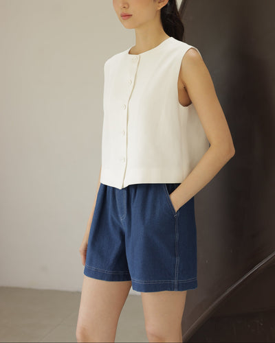 Dark Blue Bamboo Denim Shorts