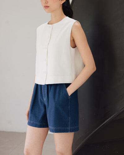 Dark Blue Bamboo Denim Shorts