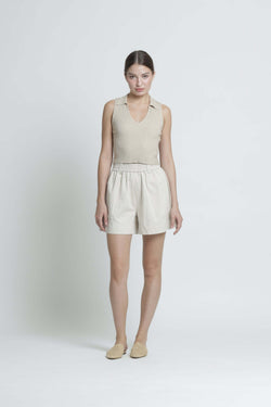 Beige Basic Cotton Shorts - Hellolilo