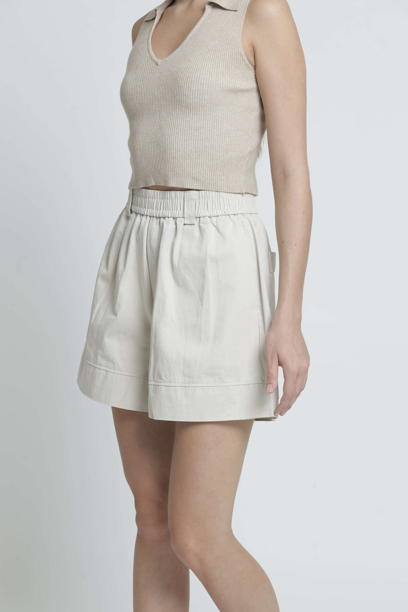 Beige Basic Cotton Shorts - Hellolilo