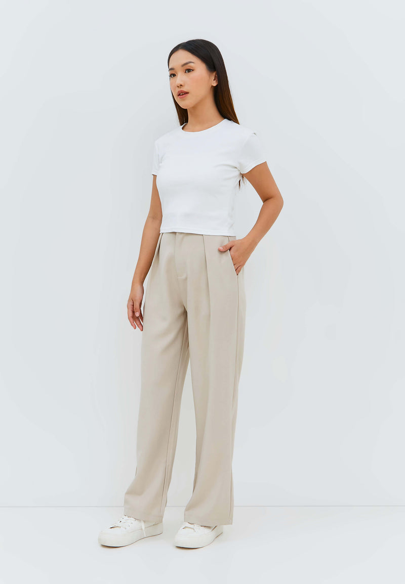 Beige Basic Pants - Hellolilo