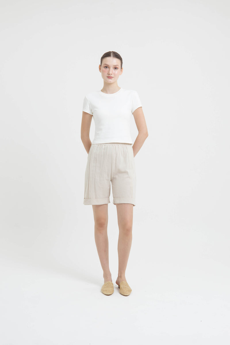 Beige Linen Shorts - Hellolilo