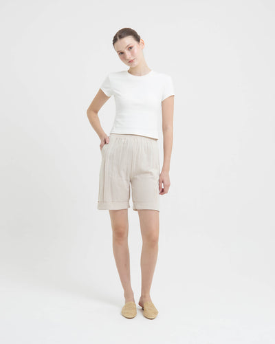 Beige Linen Shorts - Hellolilo