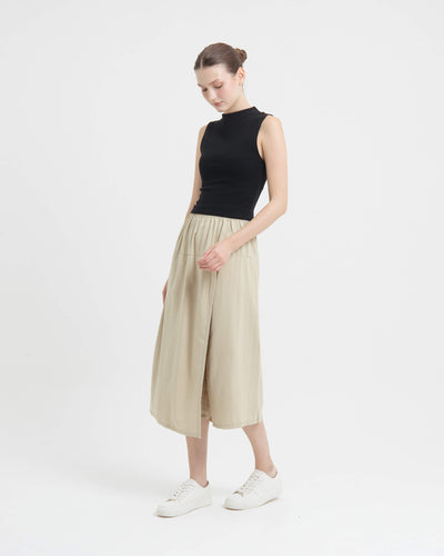 Beige Wrap Skirt Pants - Hellolilo