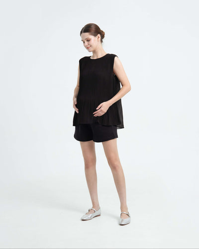 Black Airy Bamboo Maternity Shorts - Hellolilo