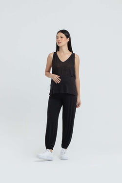 Black Bamboo Cotton Maternity Jogger - Hellolilo