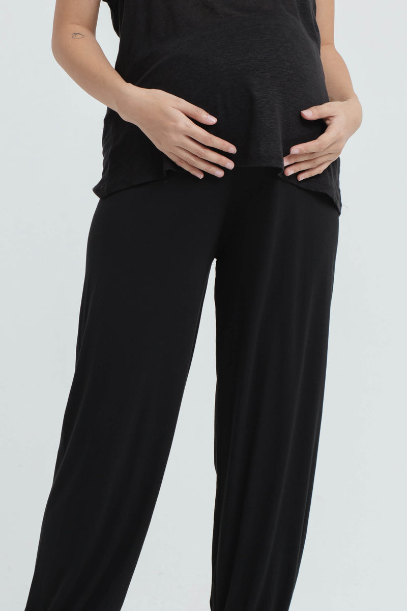 Black Bamboo Cotton Maternity Jogger - Hellolilo