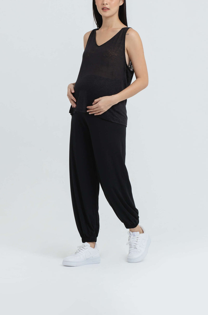 Black Bamboo Cotton Maternity Jogger - Hellolilo