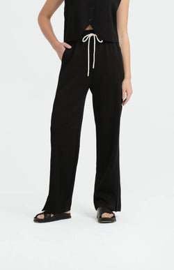 Black Bamboo Lyocell Slit Pants - Hellolilo